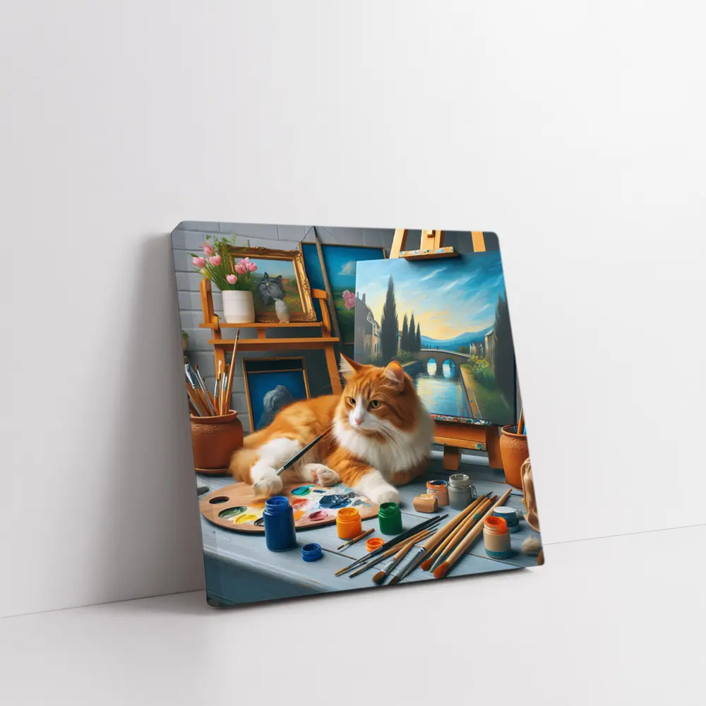 Orange Cat Artist Studio Painting Scene – Wall Art