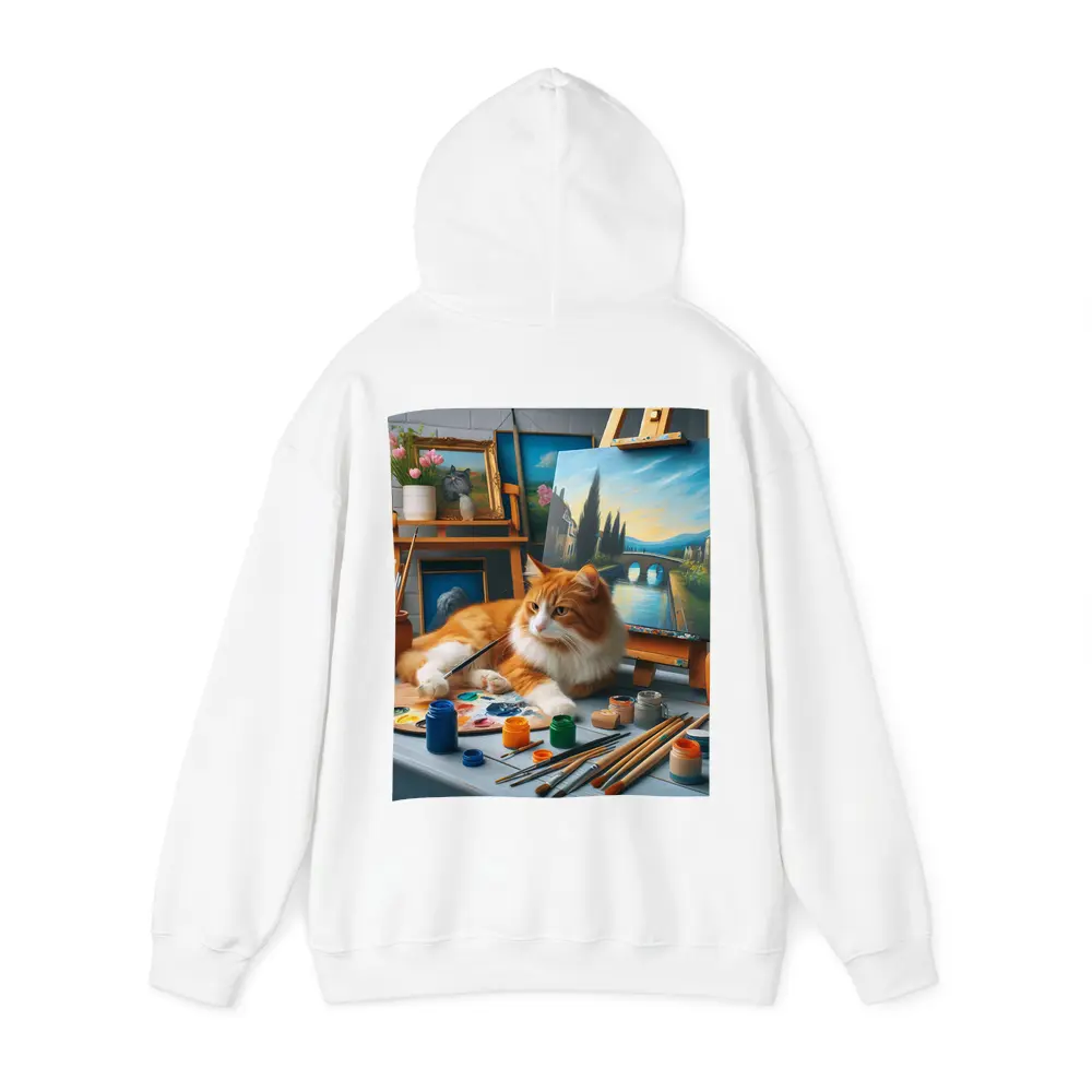 Orange Cat Artist Studio Painting Scene – Hoodies