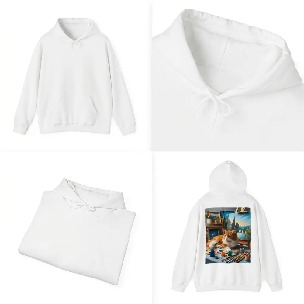 Orange Cat Artist Studio Painting Scene – Hoodies