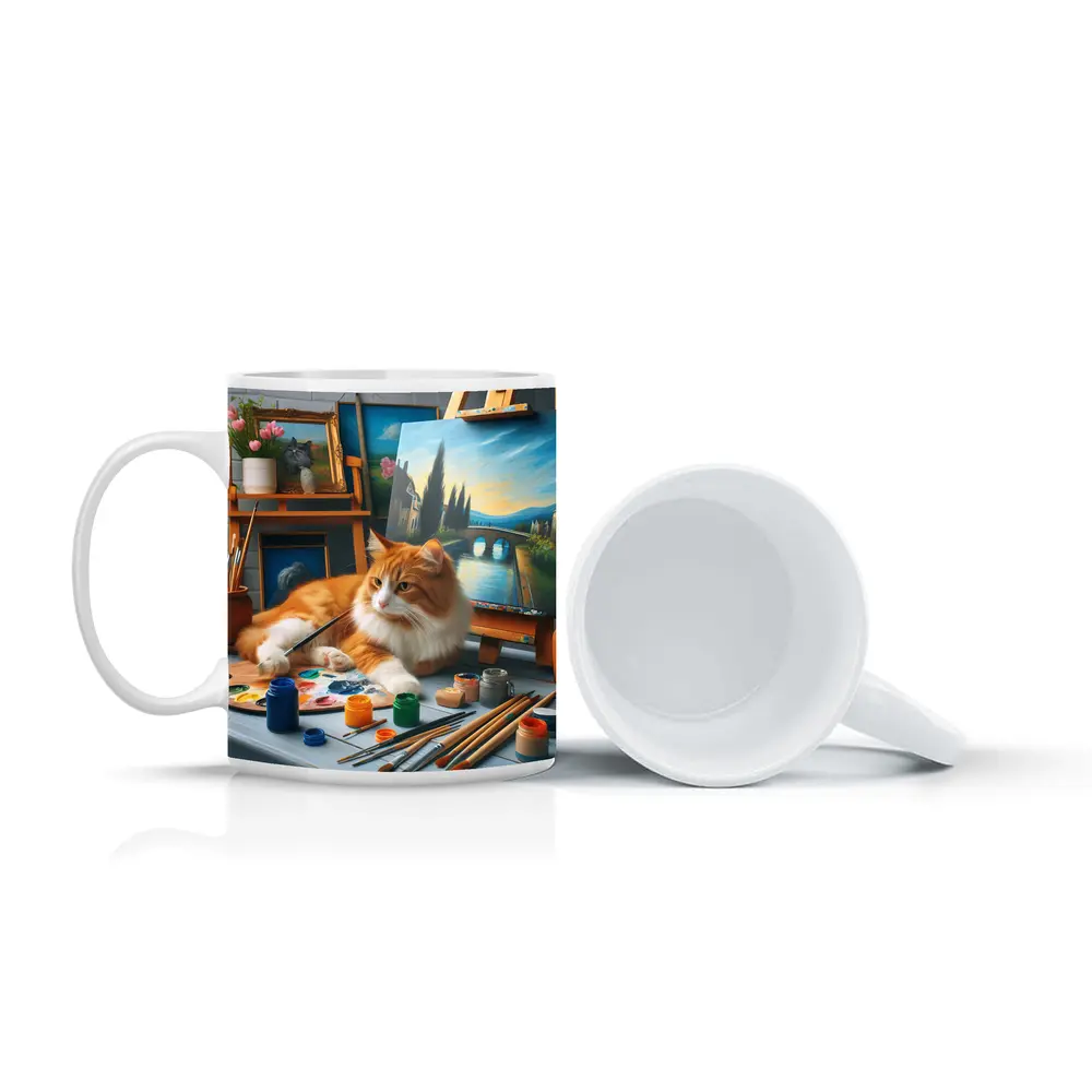 Orange Cat Artist Studio Painting Scene – Mugs