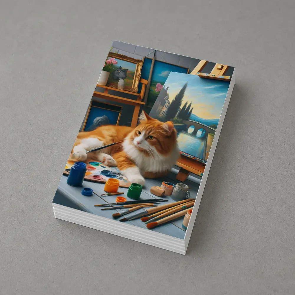 Orange Cat Artist Studio Painting Scene – Postcards