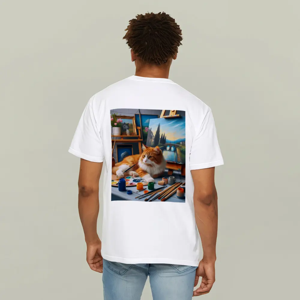 Orange Cat Artist Studio Painting Scene – T-Shirts