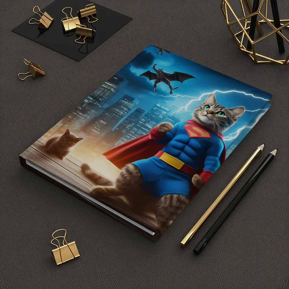 Superhero Cat Superman Costume City Night – Notebooks