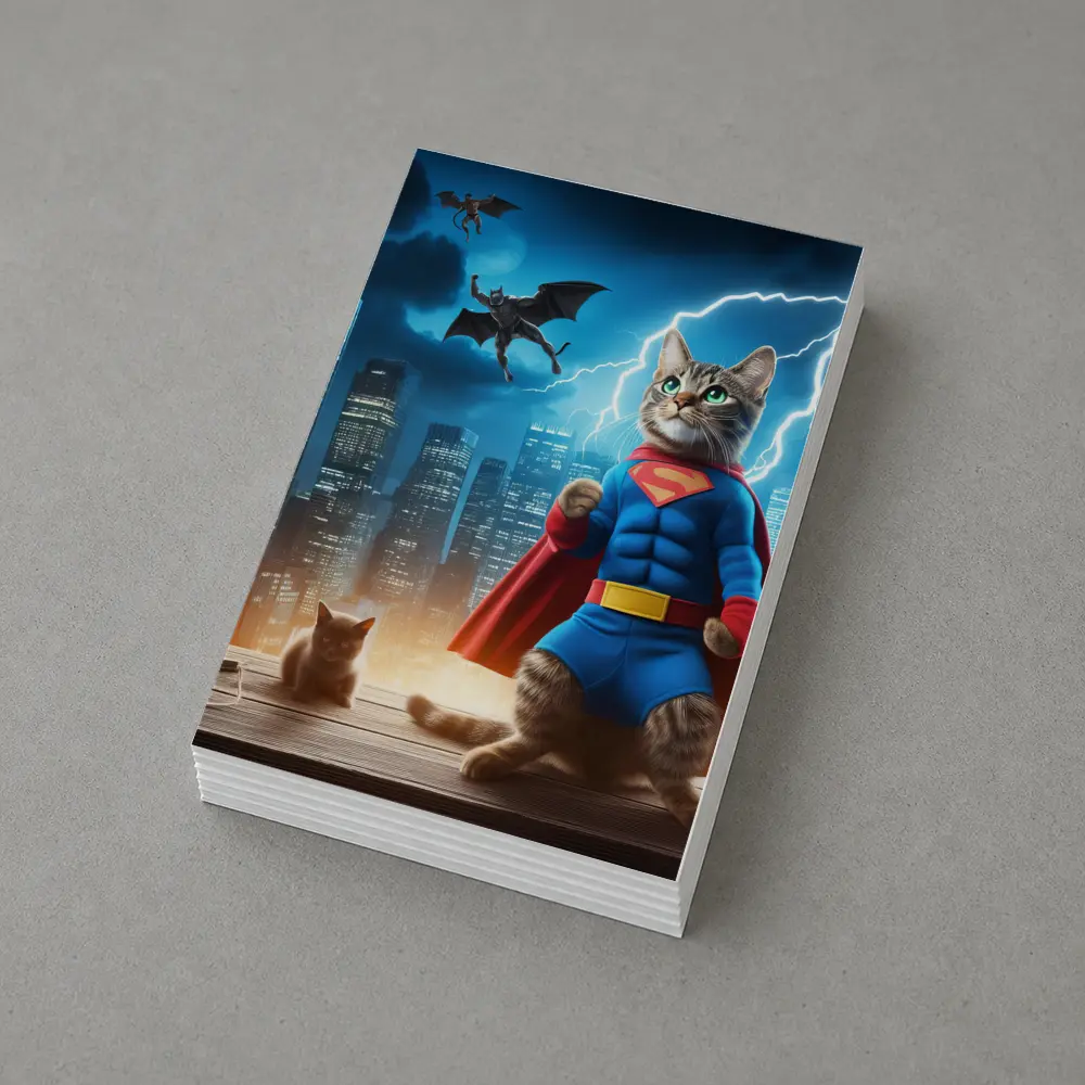 Superhero Cat Superman Costume City Night – Postcards