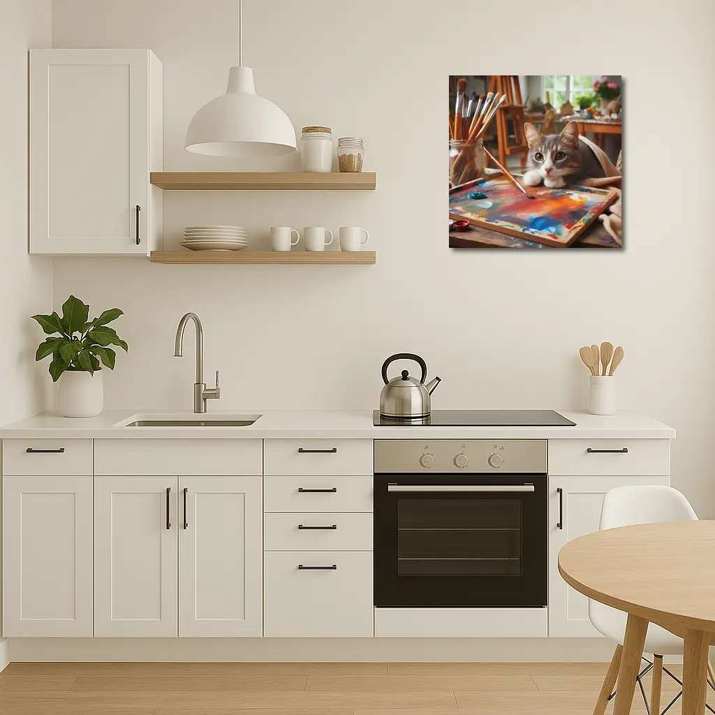 Gray Cat Painting In Artist Studio – Wall Art