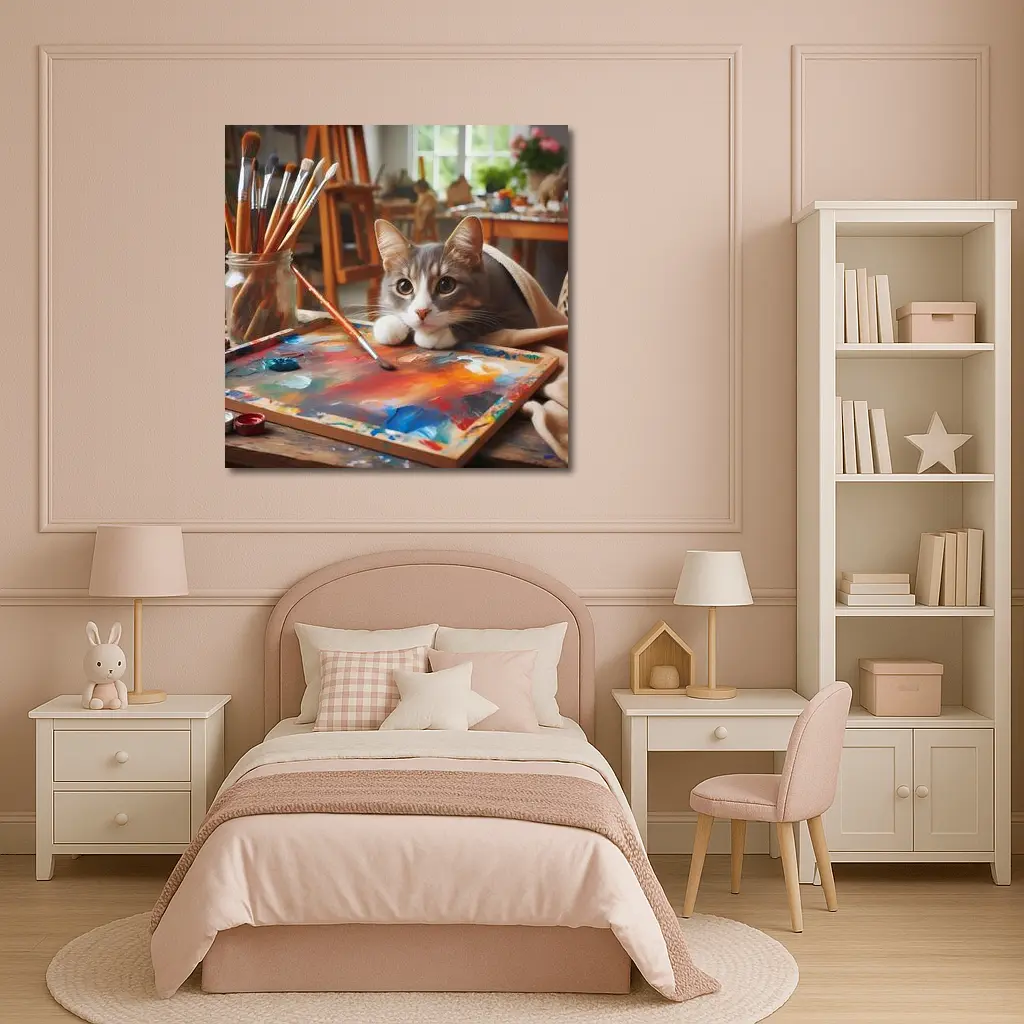 Gray Cat Painting In Artist Studio – Wall Art