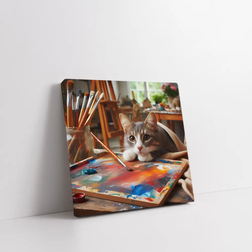 Gray Cat Painting In Artist Studio – Wall Art