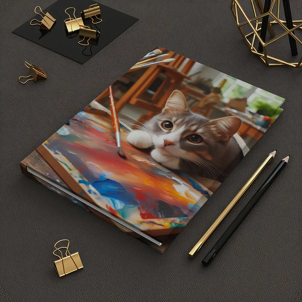 Gray Cat Painting In Artist Studio – Notebooks