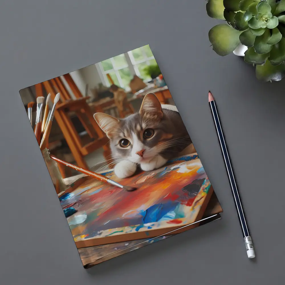 Gray Cat Painting In Artist Studio – Notebooks