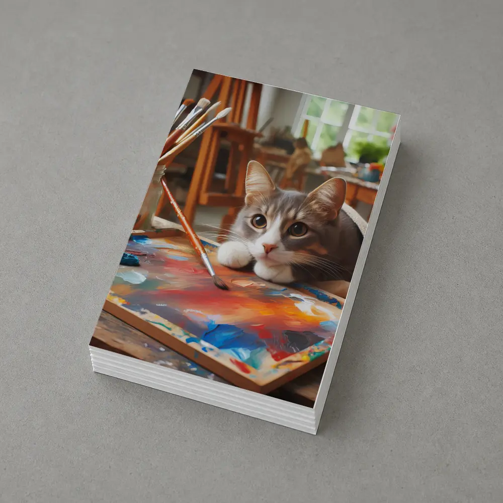 Gray Cat Painting In Artist Studio – Postcards