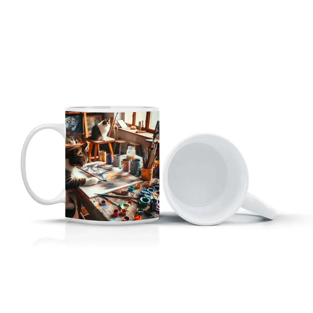 Cat Painting in Cozy Art Studio – Mugs