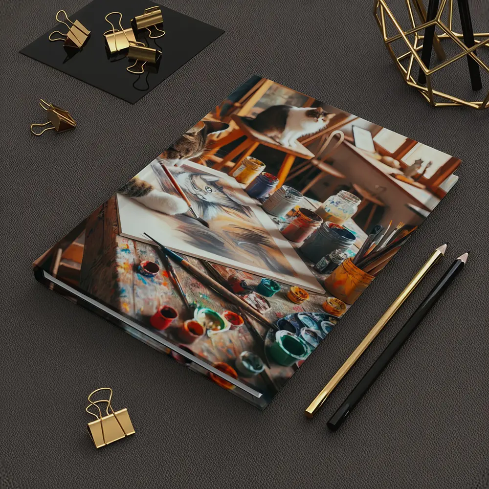 Cat Painting in Cozy Art Studio – Notebooks