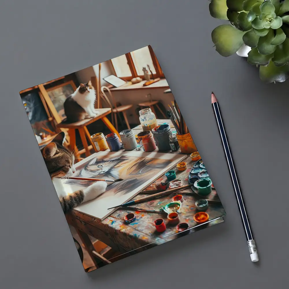 Cat Painting in Cozy Art Studio – Notebooks