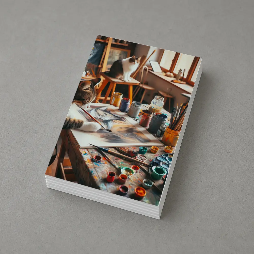 Cat Painting in Cozy Art Studio – Postcards