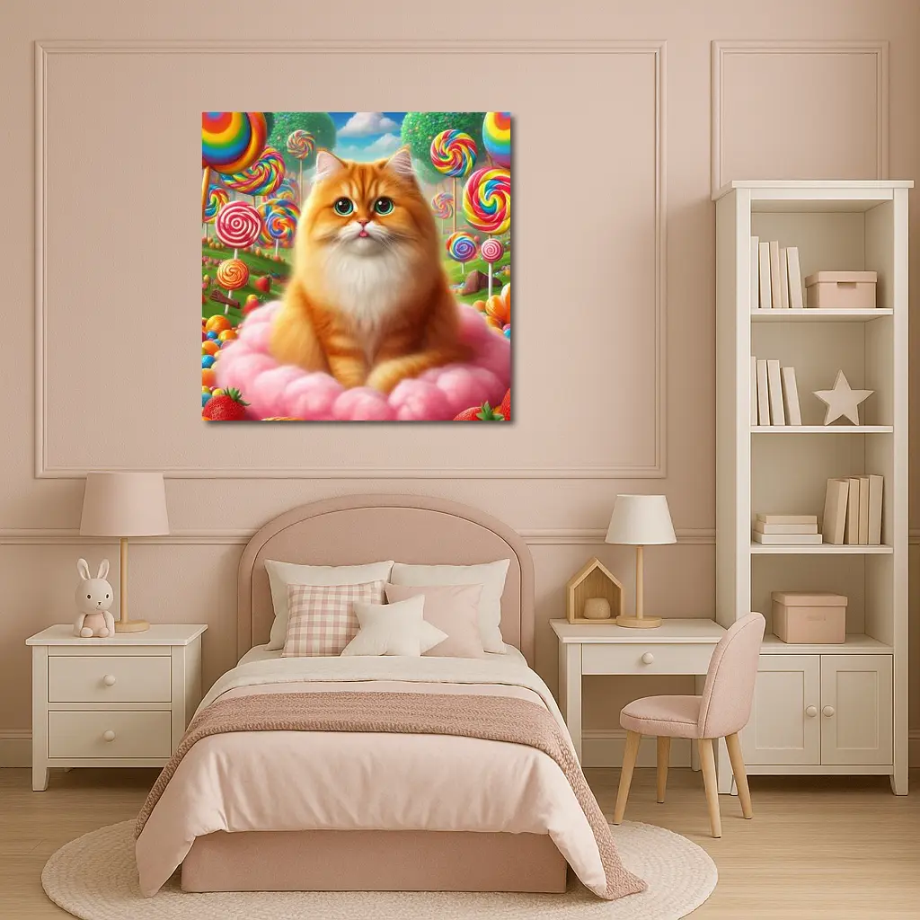 Orange Cat Candy Land Fantasy Art – Wall Art