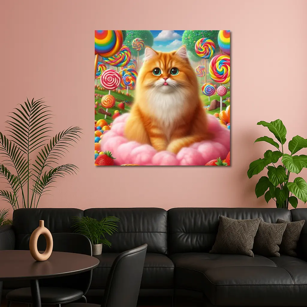 Orange Cat Candy Land Fantasy Art – Wall Art