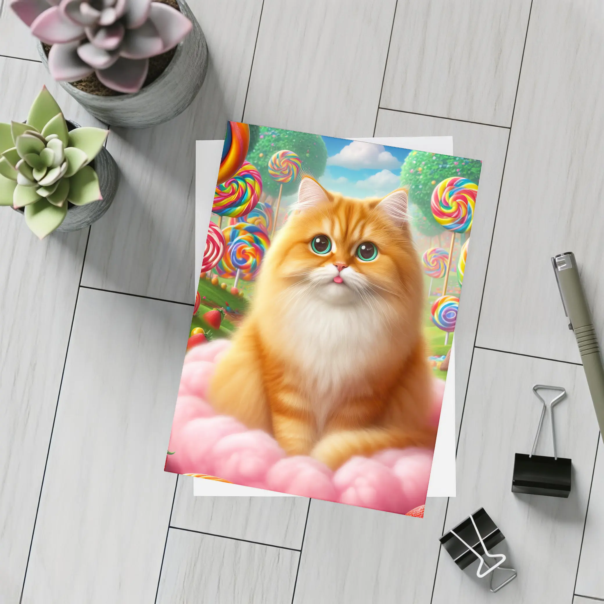 Orange Cat Candy Land Fantasy Art – Postcards