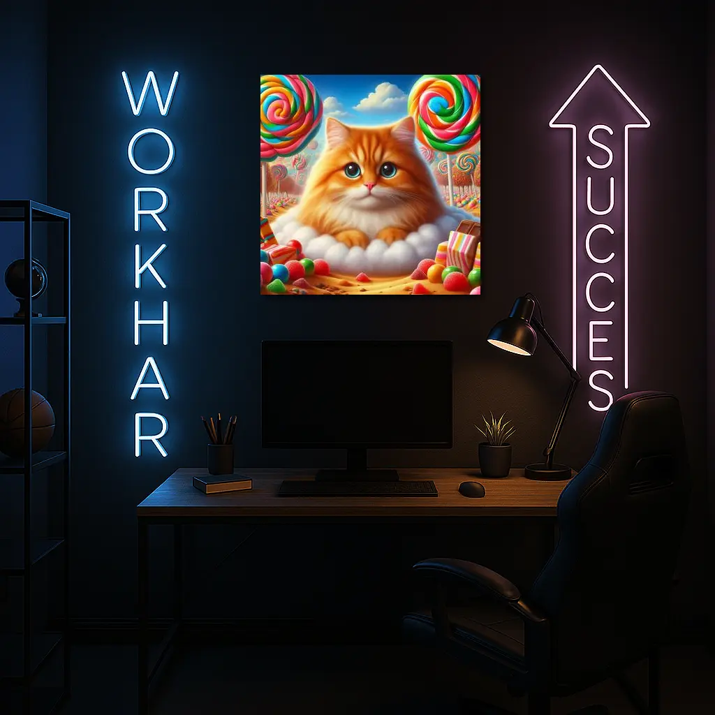 Fluffy Orange Cat Candy Land Fantasy – Wall Art