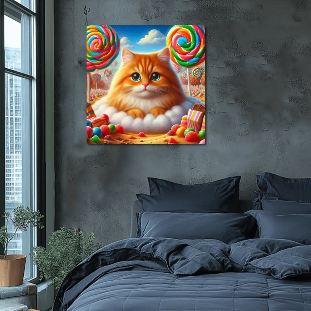 Fluffy Orange Cat Candy Land Fantasy – Wall Art