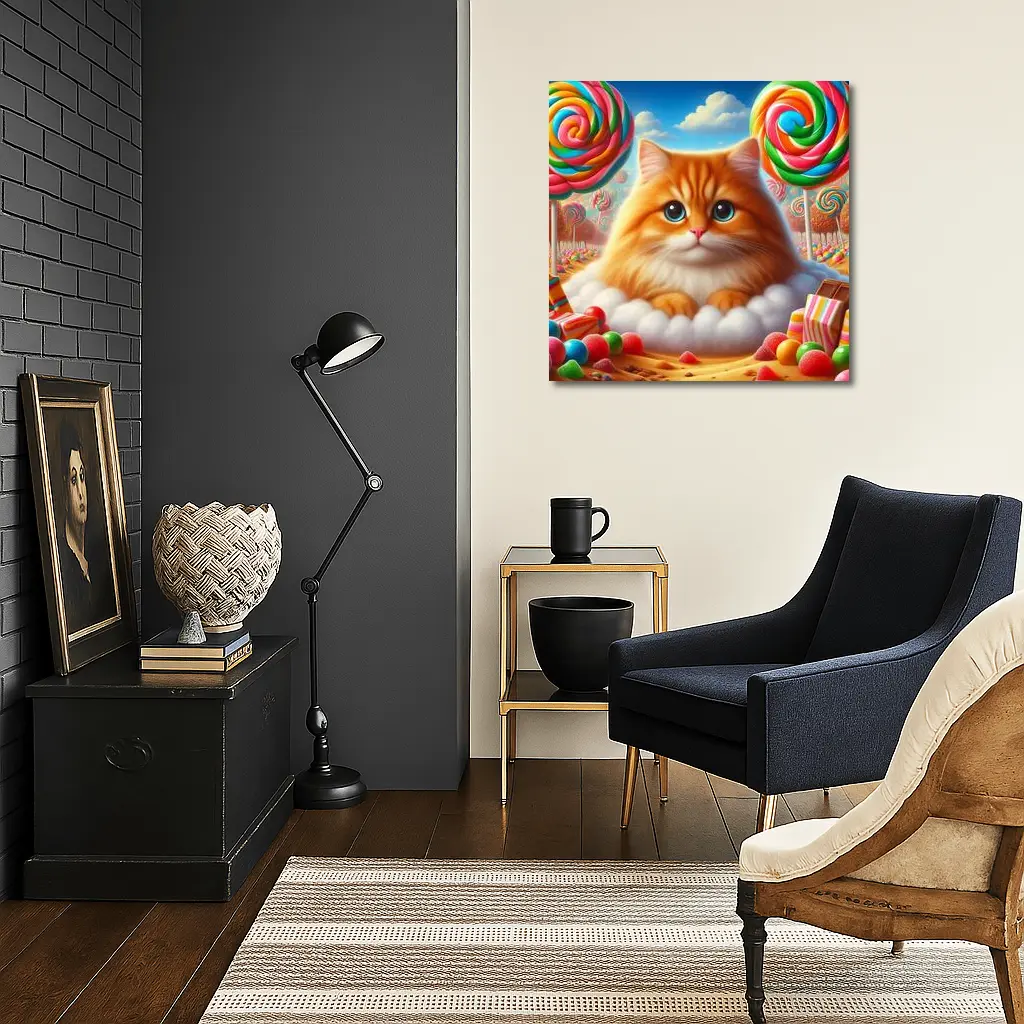 Fluffy Orange Cat Candy Land Fantasy – Wall Art