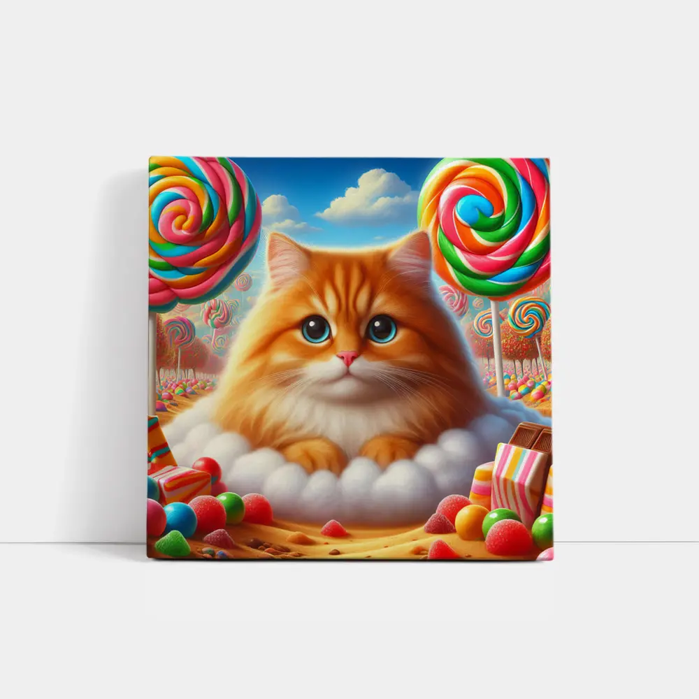 Fluffy Orange Cat Candy Land Fantasy – Wall Art