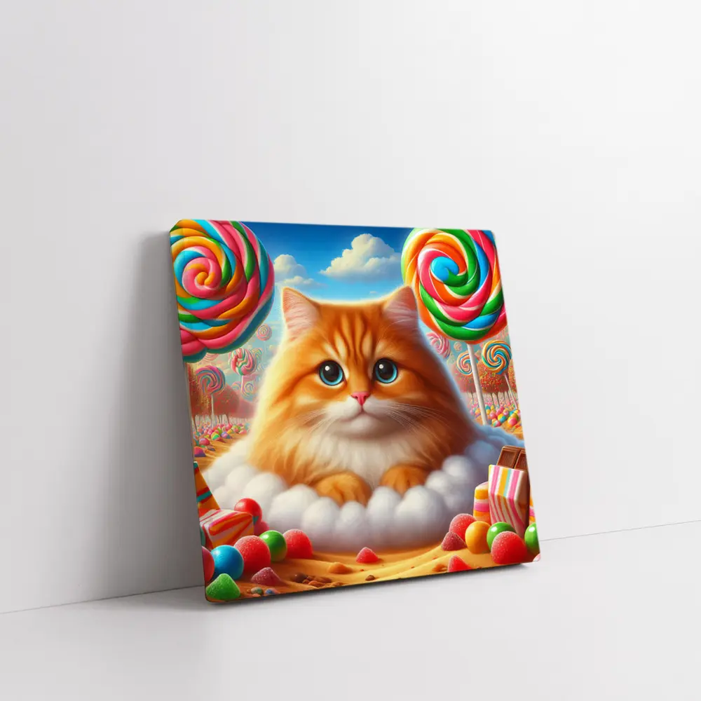 Fluffy Orange Cat Candy Land Fantasy – Wall Art
