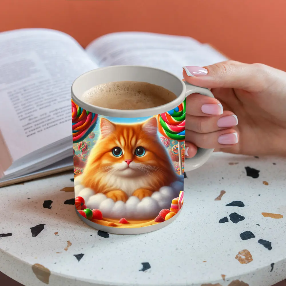 Fluffy Orange Cat Candy Land Fantasy – Mugs