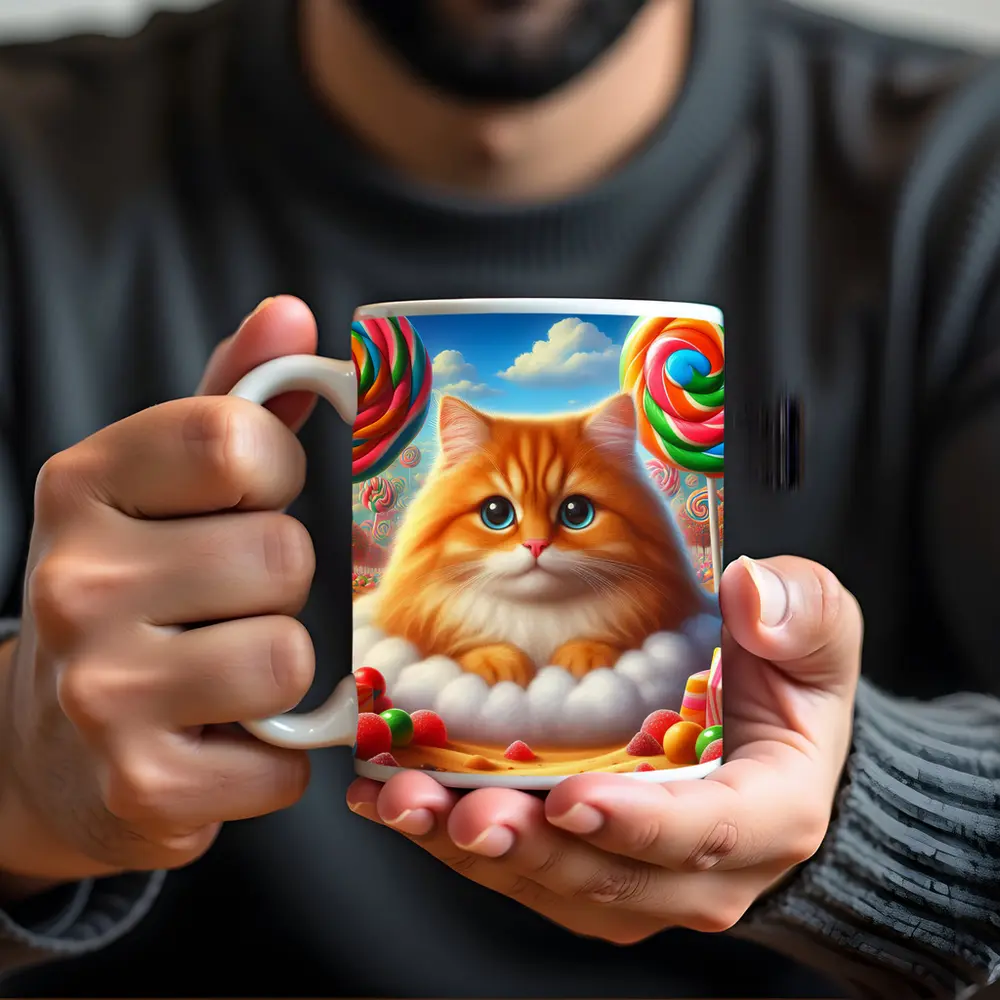Fluffy Orange Cat Candy Land Fantasy – Mugs