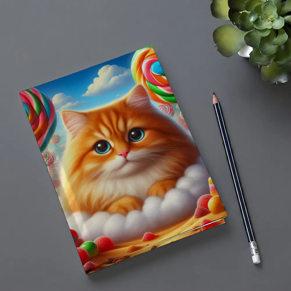 Fluffy Orange Cat Candy Land Fantasy – Notebooks