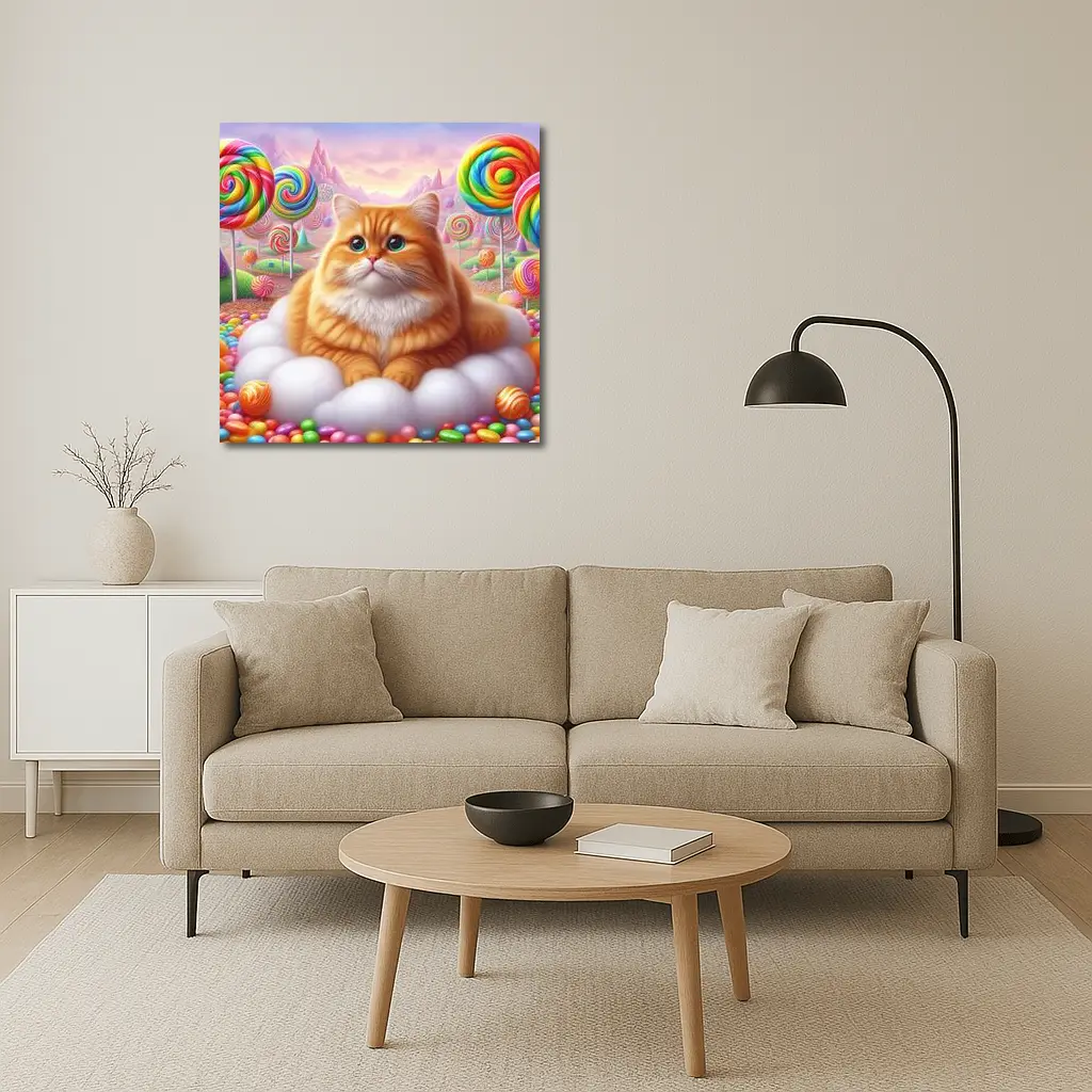 Fluffy Orange Cat Candy Land Fantasy – Wall Art