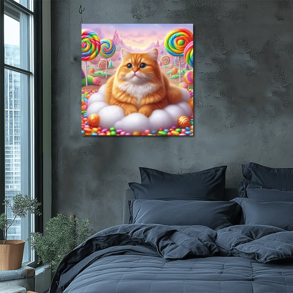 Fluffy Orange Cat Candy Land Fantasy – Wall Art