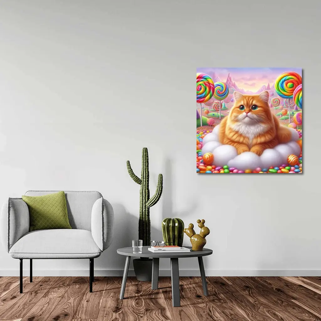 Fluffy Orange Cat Candy Land Fantasy – Wall Art