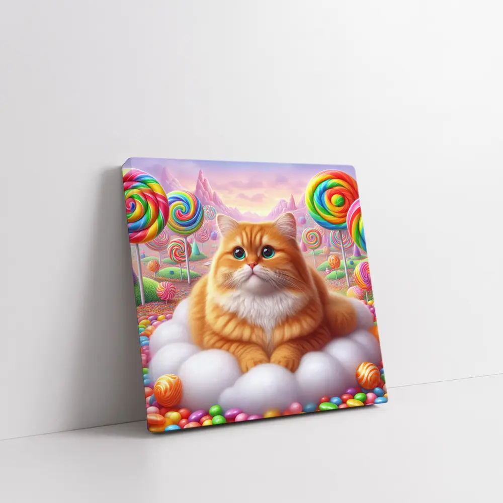 Fluffy Orange Cat Candy Land Fantasy – Wall Art