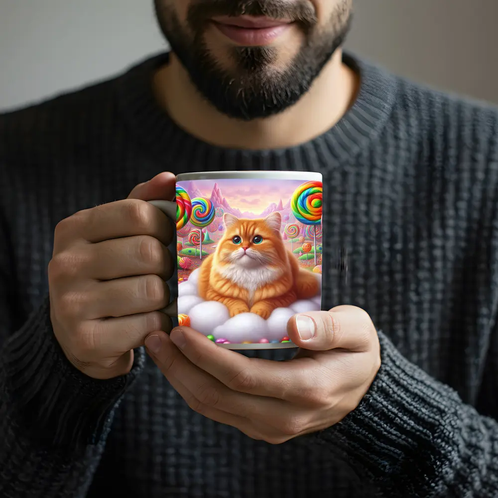 Fluffy Orange Cat Candy Land Fantasy – Mugs