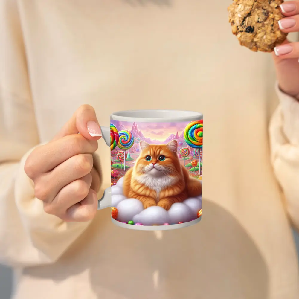 Fluffy Orange Cat Candy Land Fantasy – Mugs