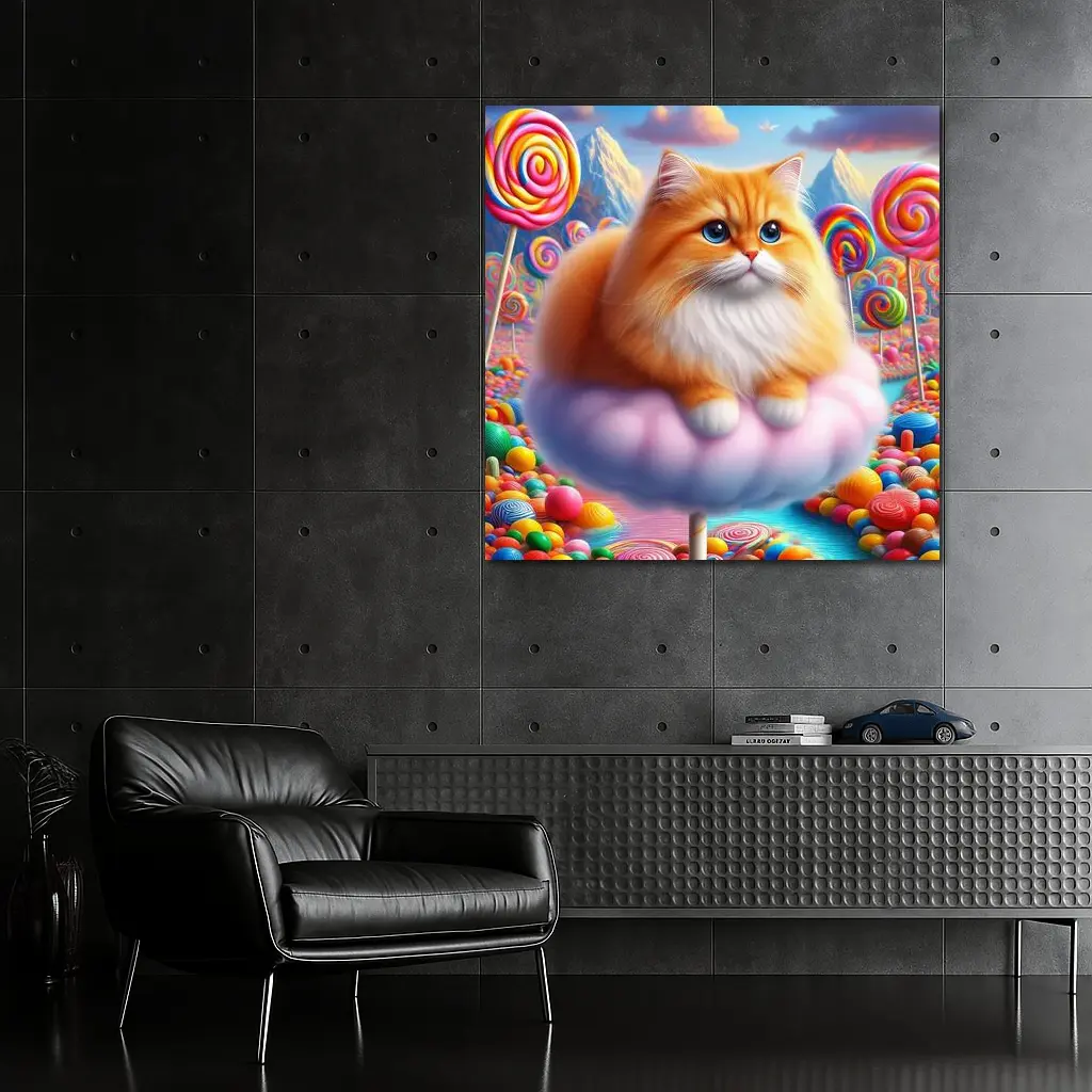 Fluffy Orange Cat Candy Land Fantasy – Wall Art