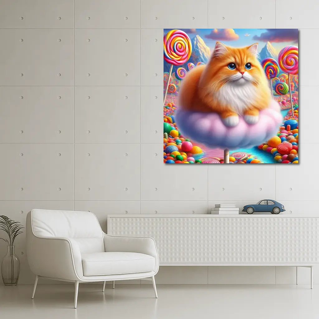 Fluffy Orange Cat Candy Land Fantasy – Wall Art