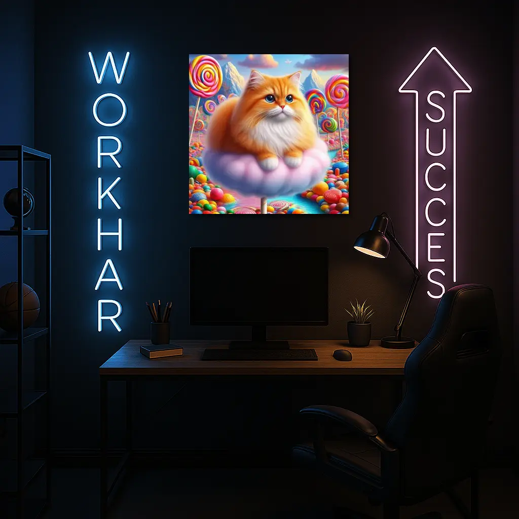 Fluffy Orange Cat Candy Land Fantasy – Wall Art