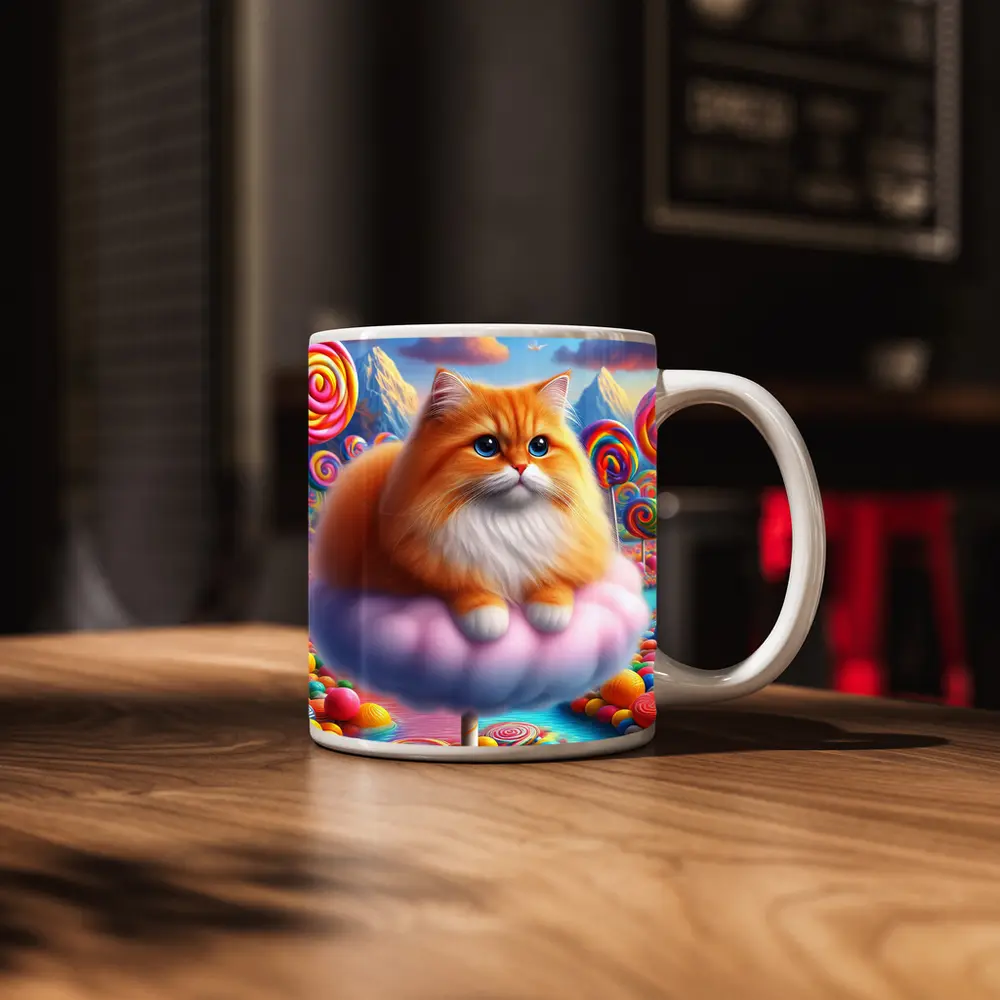 Fluffy Orange Cat Candy Land Fantasy – Mugs