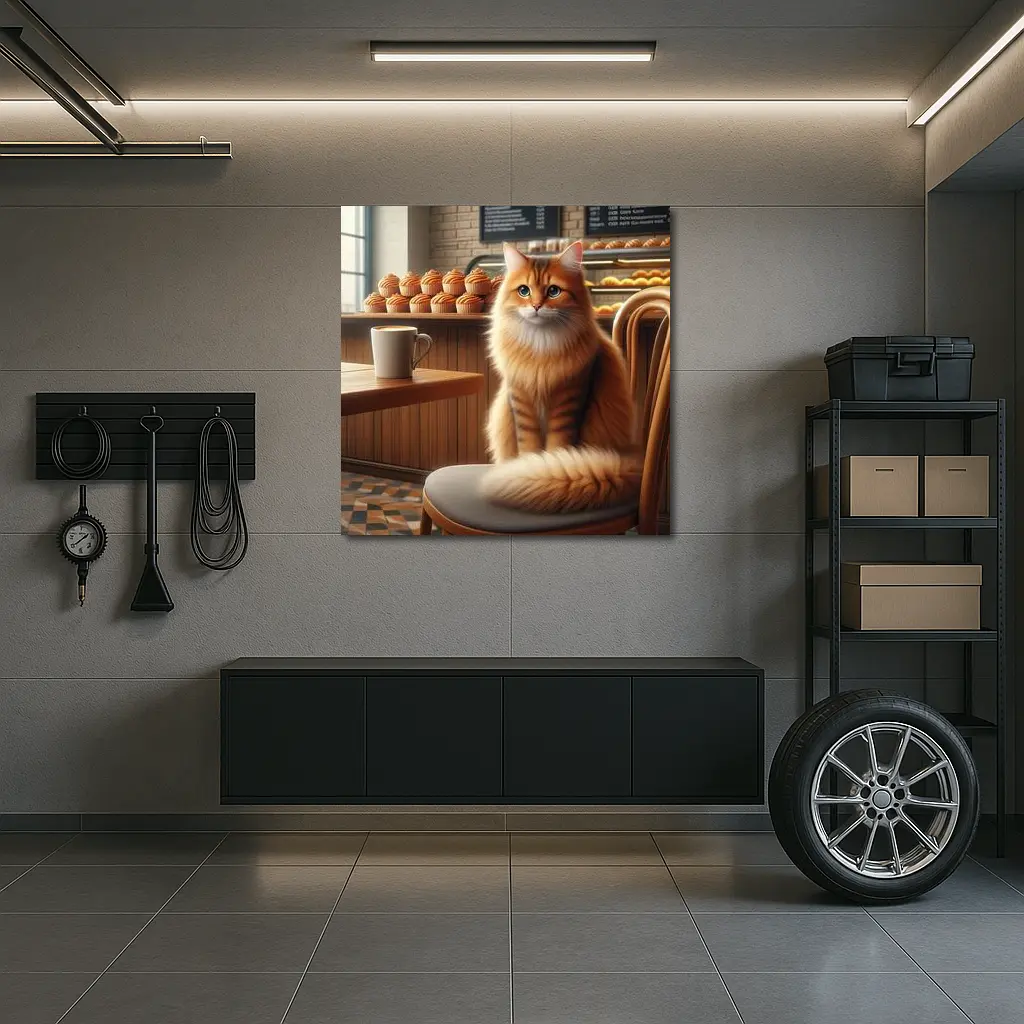 Orange Tabby Cat Sitting In Cozy Cafe – Wall Art