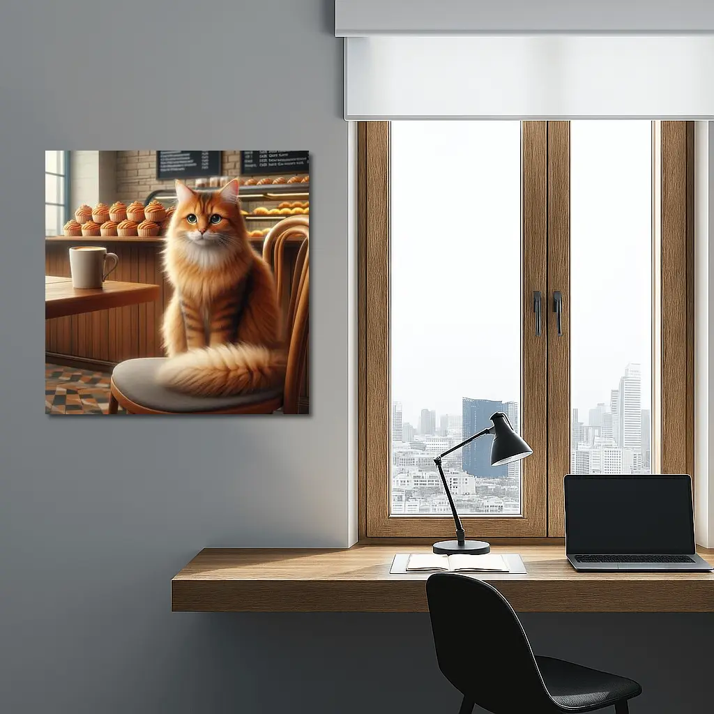 Orange Tabby Cat Sitting In Cozy Cafe – Wall Art