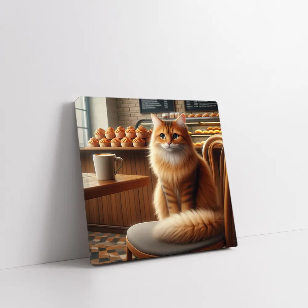 Orange Tabby Cat Sitting In Cozy Cafe – Wall Art