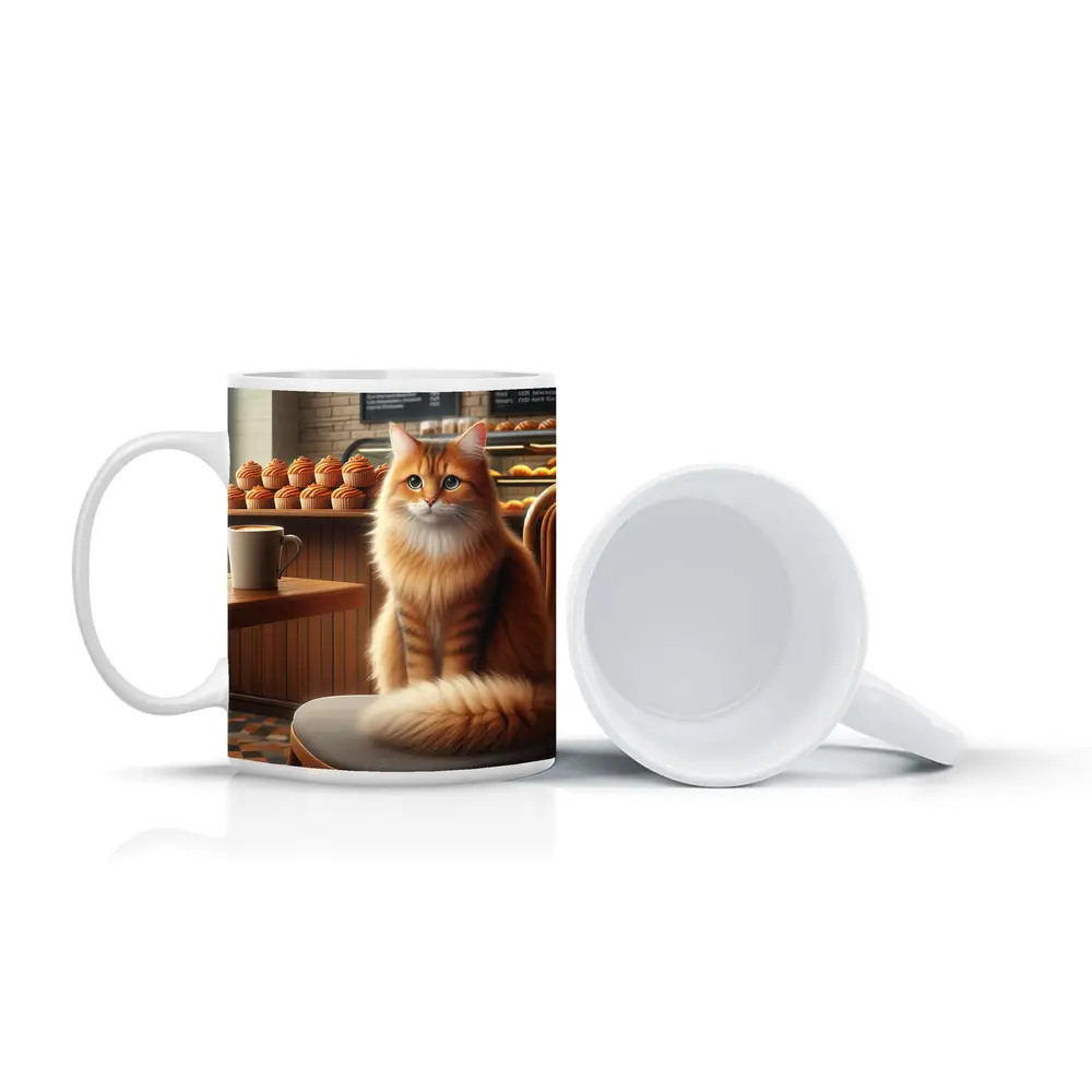 Orange Tabby Cat Sitting In Cozy Cafe – Mugs