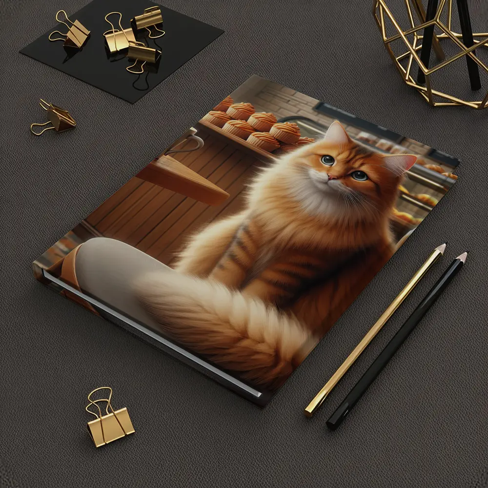 Orange Tabby Cat Sitting In Cozy Cafe – Notebooks