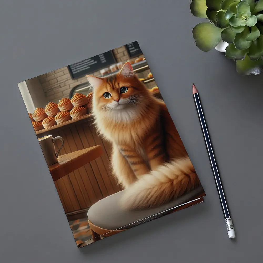 Orange Tabby Cat Sitting In Cozy Cafe – Notebooks