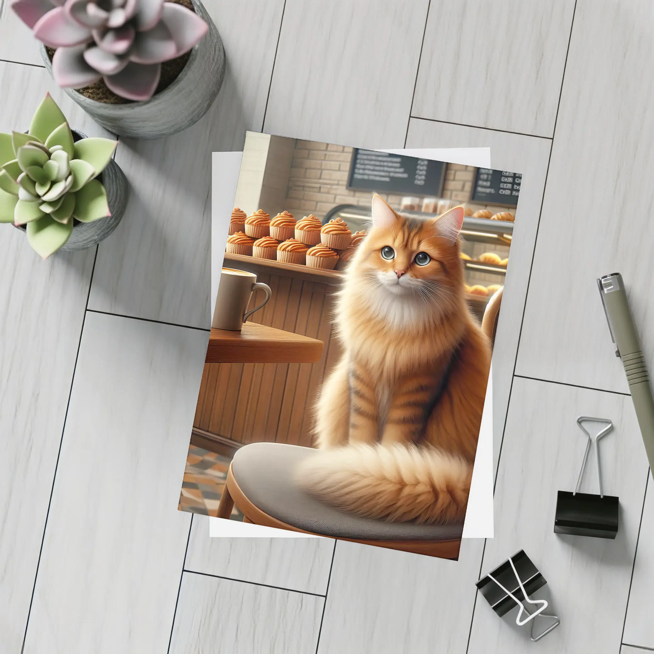 Orange Tabby Cat Sitting In Cozy Cafe – Postcards