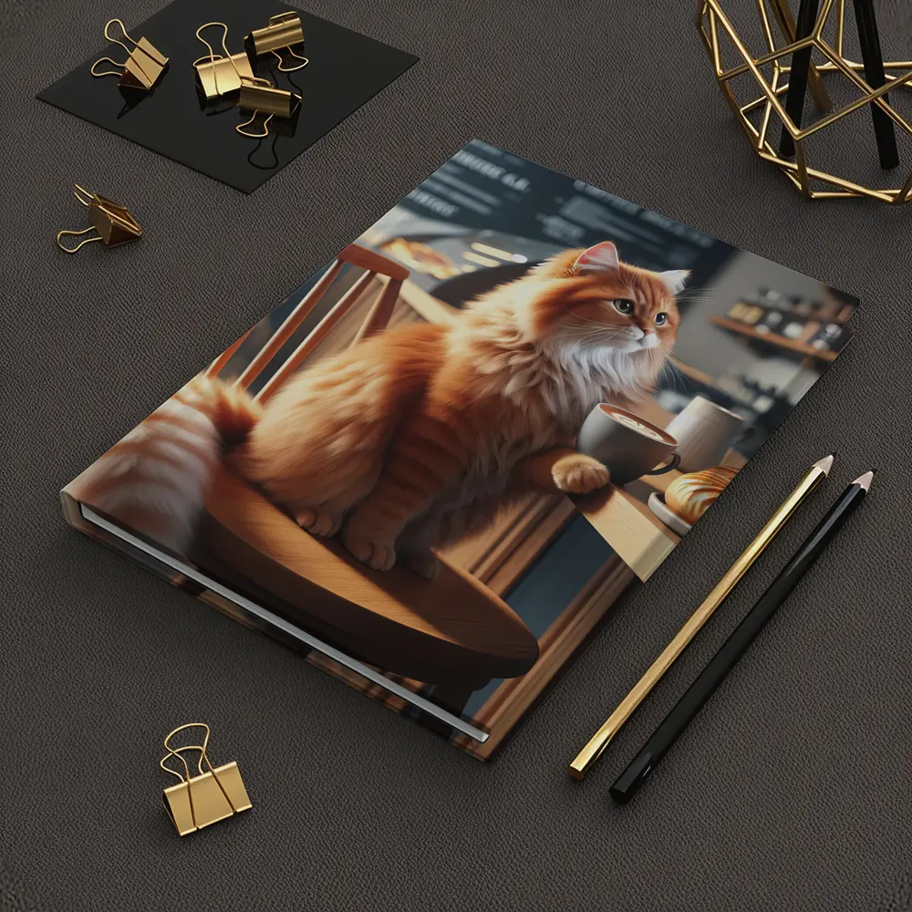 Orange Cat Sitting in Cozy Cafe – Notebooks