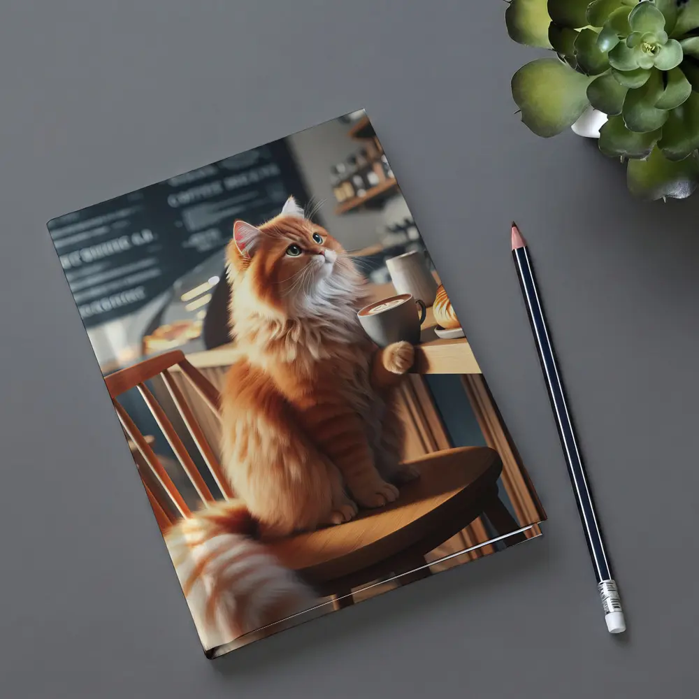 Orange Cat Sitting in Cozy Cafe – Notebooks