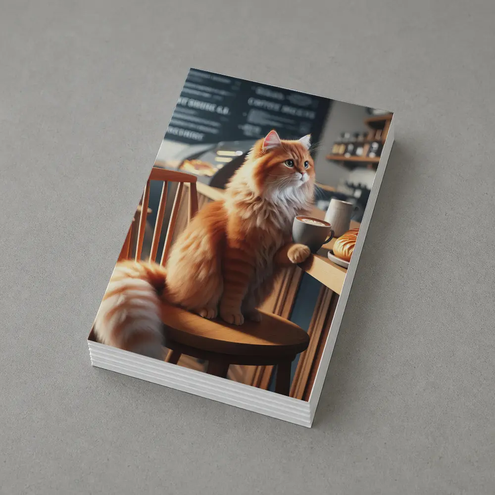 Orange Cat Sitting in Cozy Cafe – Postcards