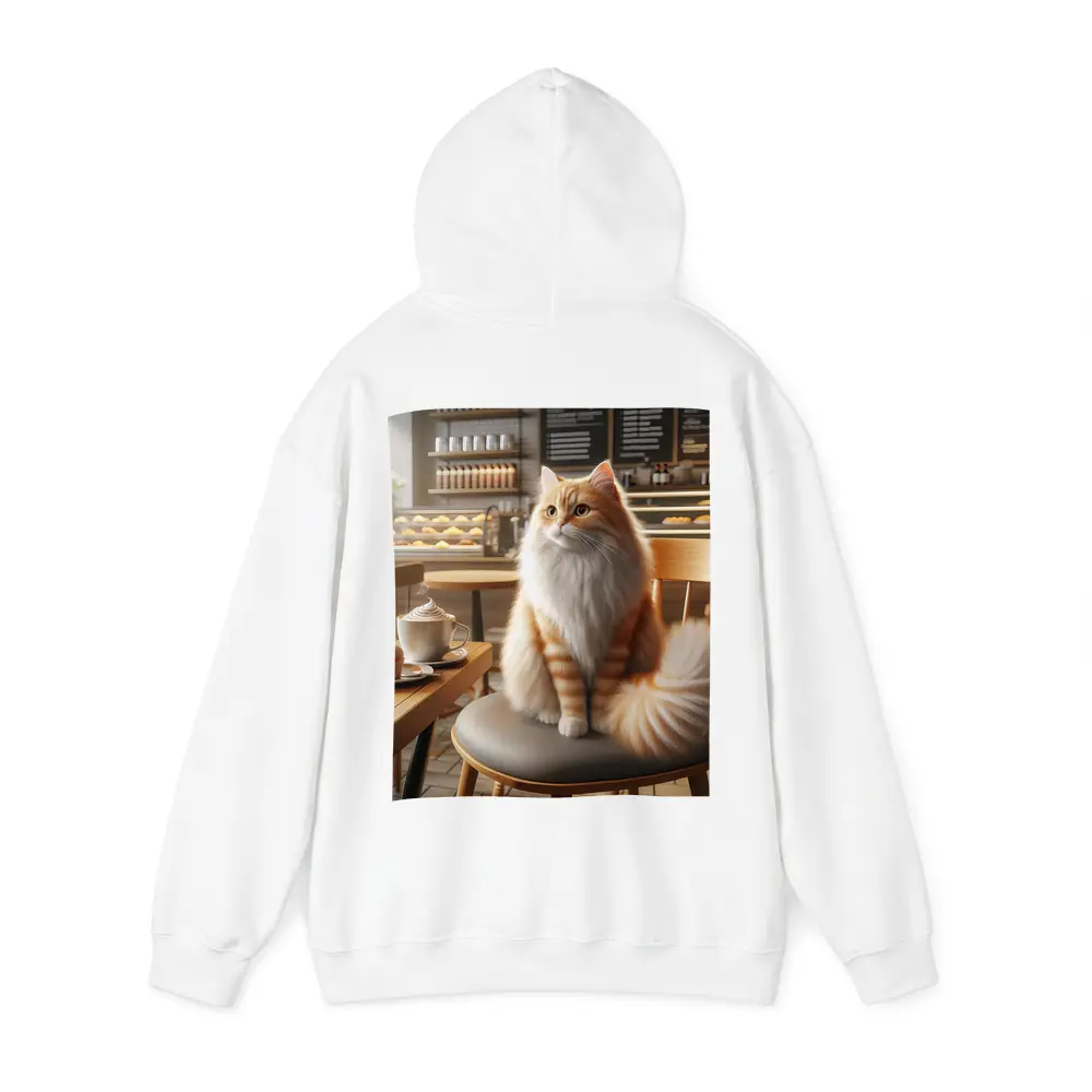 Fluffy Orange Cat Sitting In Coffee Shop – Hoodies